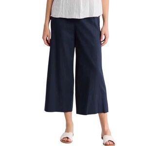Vince Women Pants Size 12 Linen Blend Navy Blue High Rise Wide Leg Crop New
